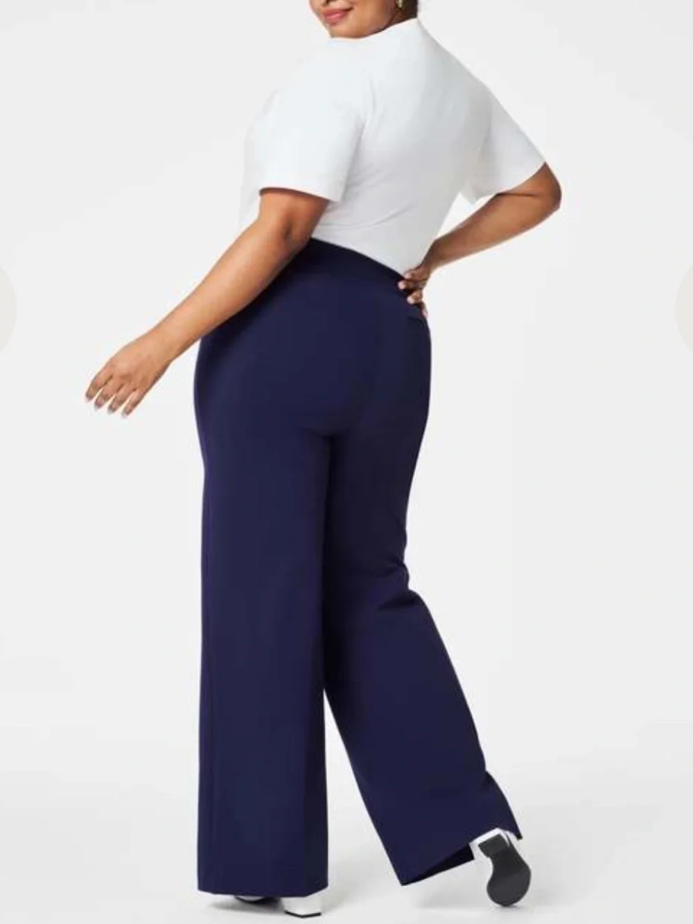 SPANX Ponte Button Front Wide Leg Pants Trousers Lapis Blue Sailor Nautical